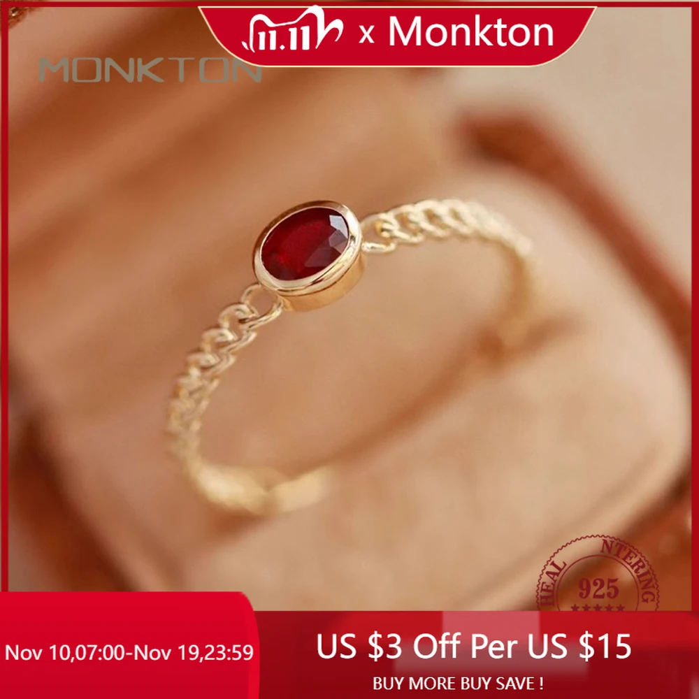 

Monkton Red/blue Zircon 925 Sterling Silver Rings for Women Color Retro Luxury Crystal Jewelry Valentine's Birthday Gift