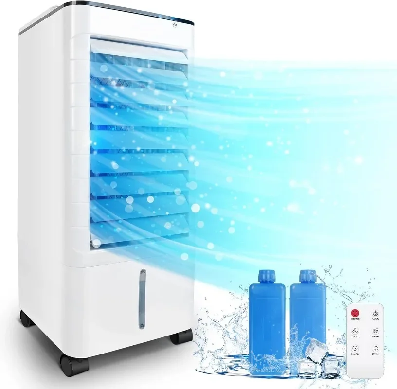 

Evaporative Air Cooler,3-IN-1 Windowless Portable Air Conditioner,Oscillation Swamp Cooler and Humidification-Includes Ice Packs