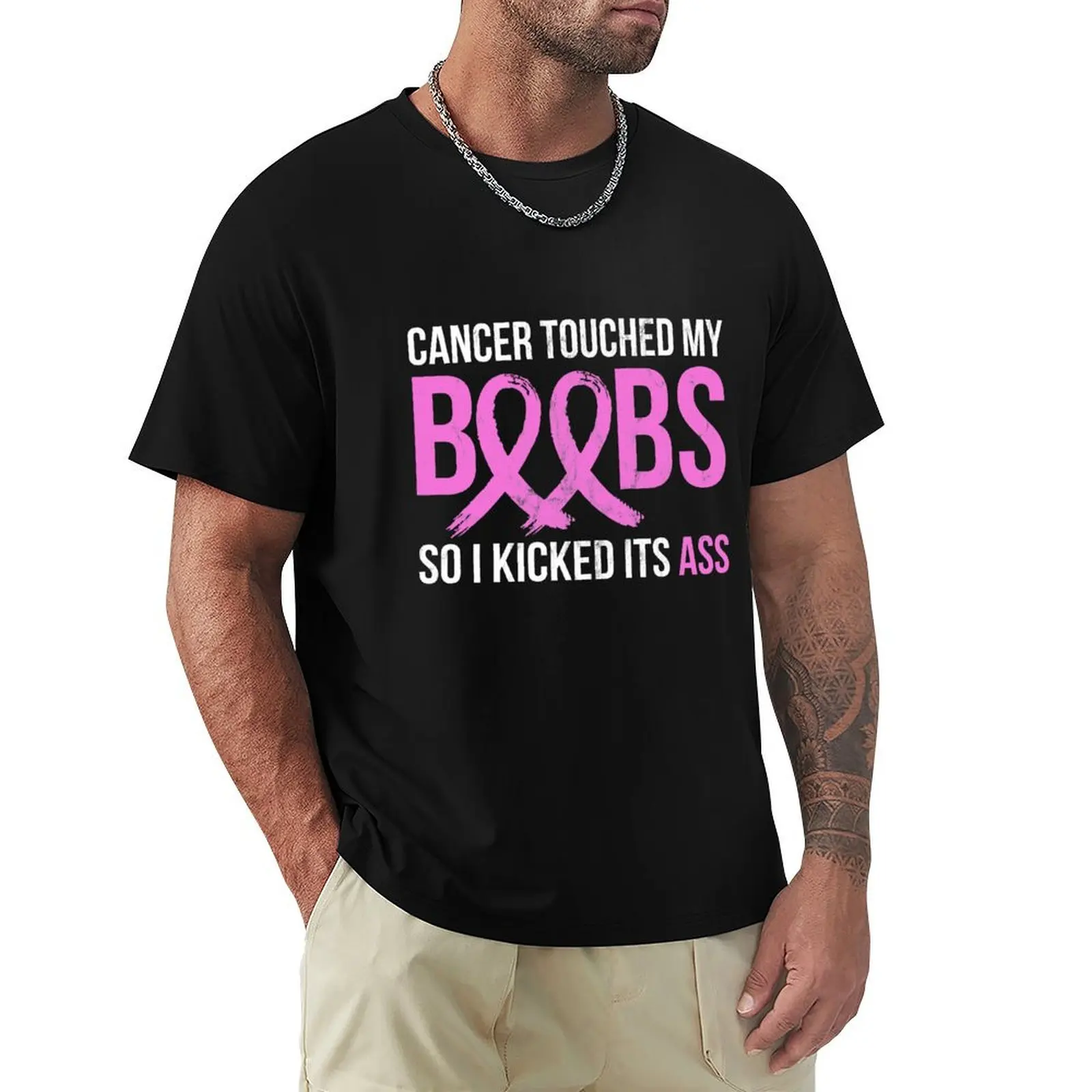 Cancer S -Cancer Touched My Boob So I Kicked It'S Ass T-Shirt Casual Everyday Wear T-Shirt