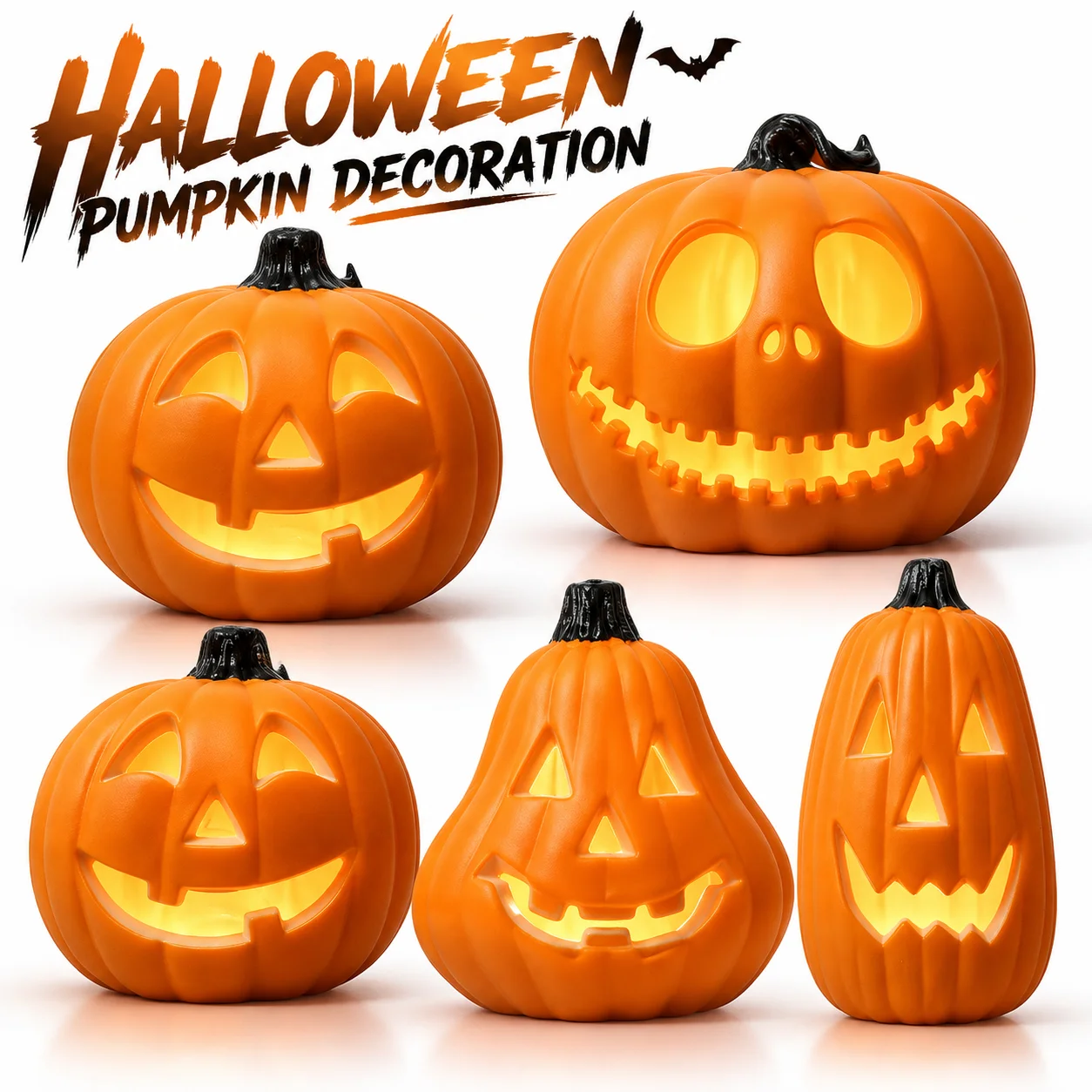 Halloween Pumpkin Decoration LED Style Skull Face Pumpkin Ornament for Cafe Bar Home Party Festival Indoor Decor Accessory