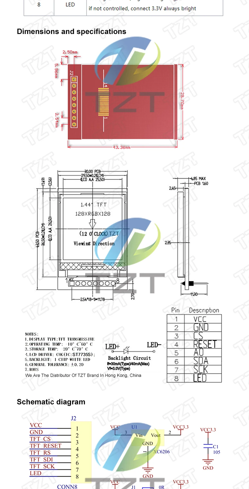 TZT 1/3PCS 5V 3.3V 1,44 Zoll TFT LCD-Displaymodul 128*128 Farbbildschirm SPI-kompatibel für Arduino Mega2560 STM32 SCM 51 – Detail 2