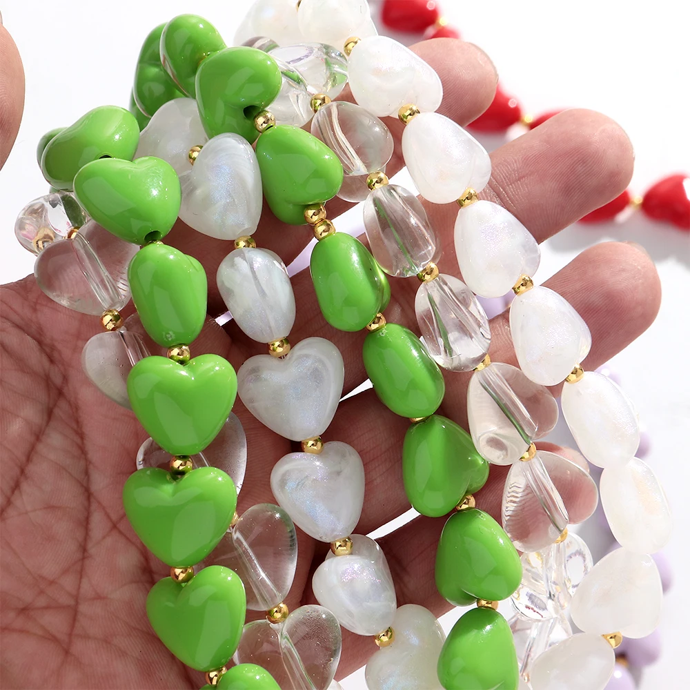 Neue Trendige Acryl-Herz Perlenkette für Frauen Bunte Harz-Liebeskette Valentinstag Schmuck Geschenk – Detail 8