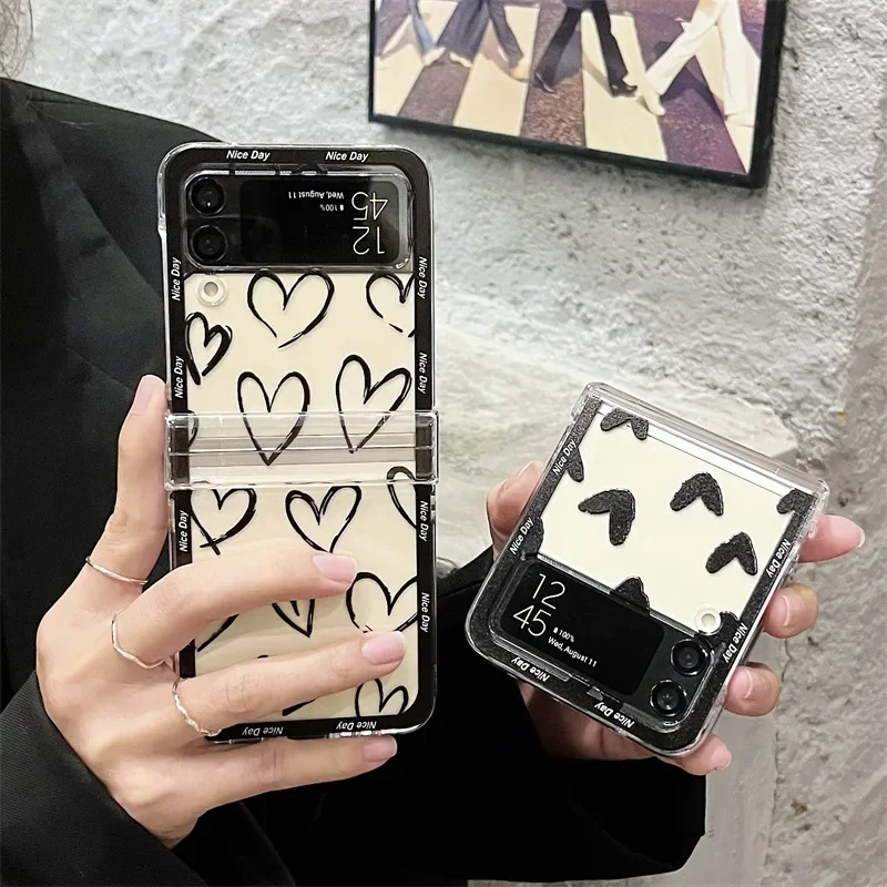 Simple Line Heart Phone Case for Samsung Galaxy Z Flip 6 5 4 3 Protective Back Cover for ZFlip4 ZFlip5 ZFlip6 Case Shell