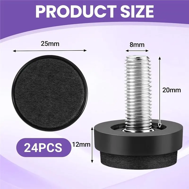 Year-Round Sale M8(25 Mm) Adjustable Furniture Glides 24 X, For Chairs With Thread- For Table, Cabinet, Furniture, Soar Sofa