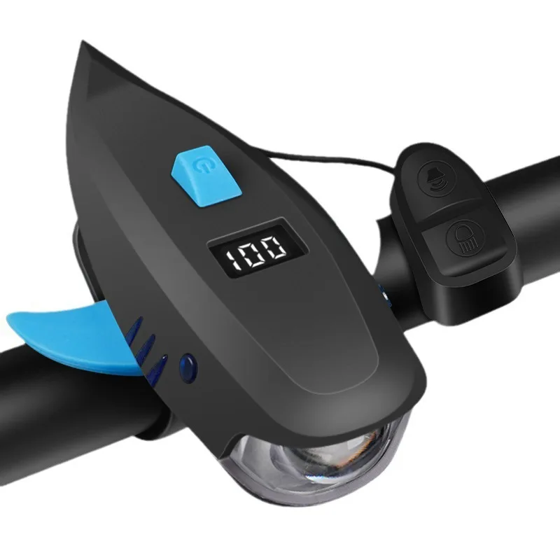 Solar Bicycle Light Front Headlight Night Riding Mountain Bike Cycling Shark-Shaped Ultra-Loud Bell Horn