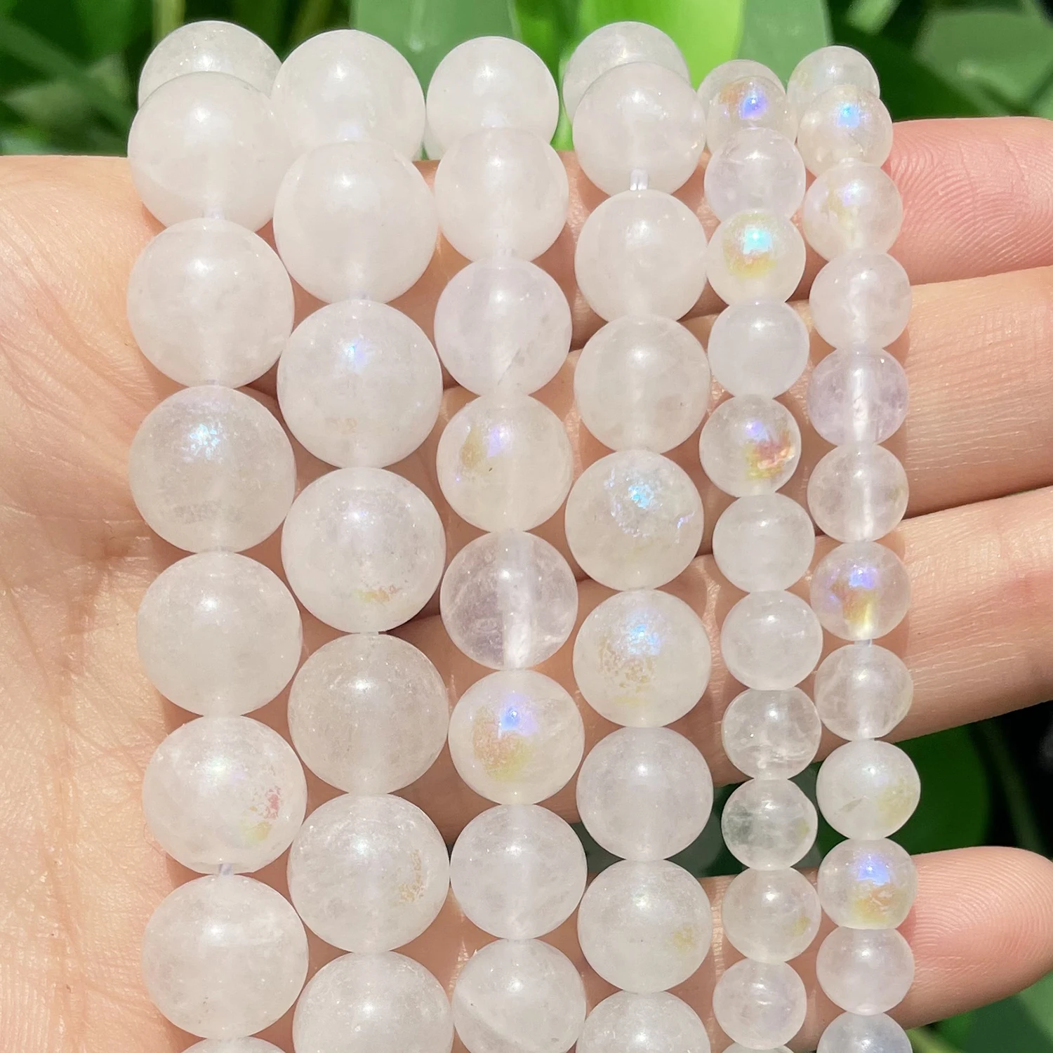 Dyed Clear Moonstone Beads Smooth Round Loose Spacer Beads for Jewelry Making Needlework Diy Charms Bracelet Accessories 15''