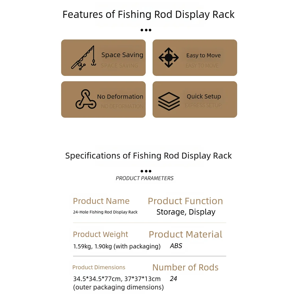

24-держатели для удочек. Хранение рыболовных снастей. Регулируемая высота. Легко перемещаемая основа. Хранение большой емкости.