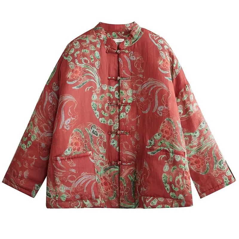 Imagem -06 - Cabolsas Acolchoados Casuais Estilo Chinês para Mulheres Estampa Floral Vintage Jaquetas Femininas Soltas Cabolsas Quentes Grossos Nova Chegada B3193 2023 Outono