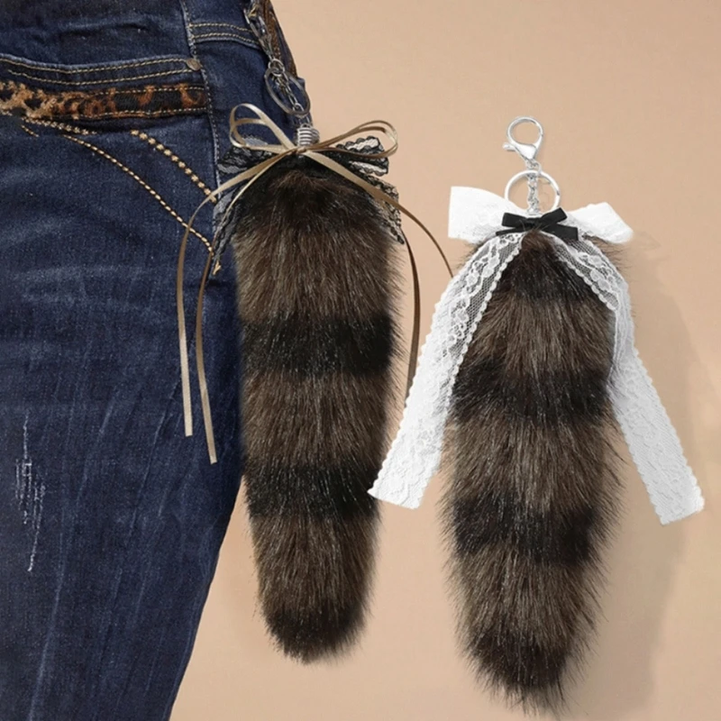 

Плюшевый брелок с хвостом енота для сумки, подвеска и школьный рюкзак, телефон, подвесное украшение из искусственного меха, 15UB