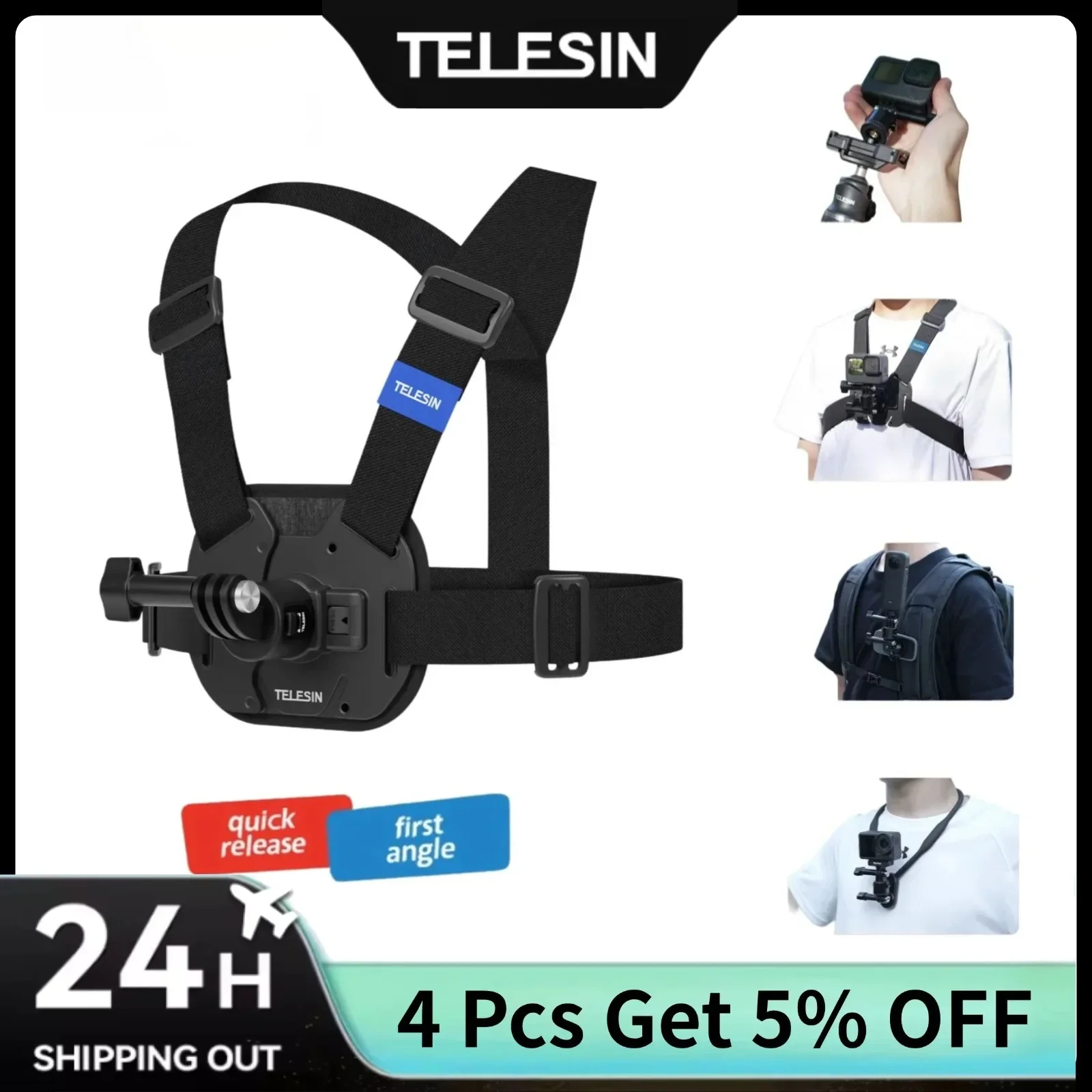 TELESIN Quick-Release Chest Strap for Gopro Hero 13 12 11 10 9 DJI OSMO Action 5 4 3 Insta360 Accessorie Sport Camera Equipment