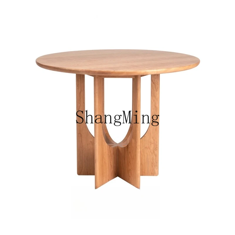 

FG solid wood dining table and chair combination household small apartment eating cherry wood retro small round table