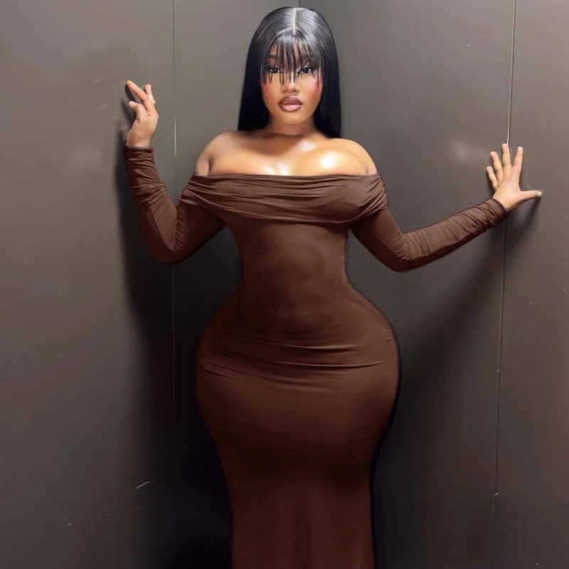 Solid Color Women's Off-shoulder Elastic Backless Body Clothes With Long Keys And A Smart Fit Birthday Dress Robe Lace Bandage