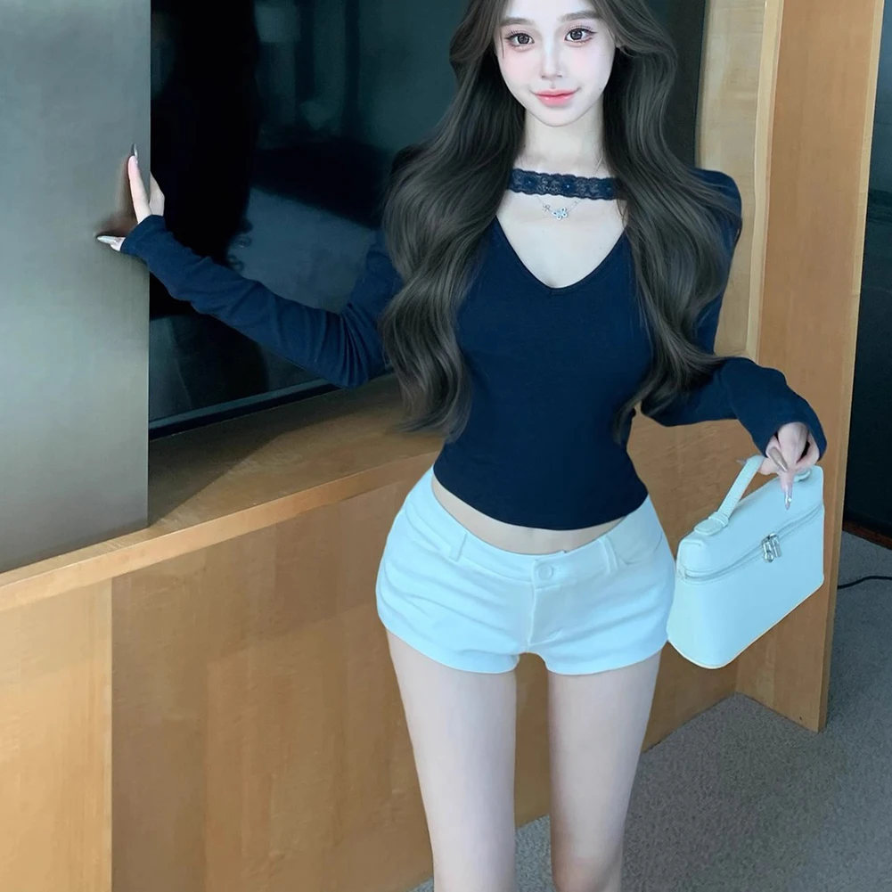 

Женский модный свитер, облегающий свитер с длинным рукавом, черный женский кружевной лоскутный свитер, сексуальный стиль, обычная длина одежды