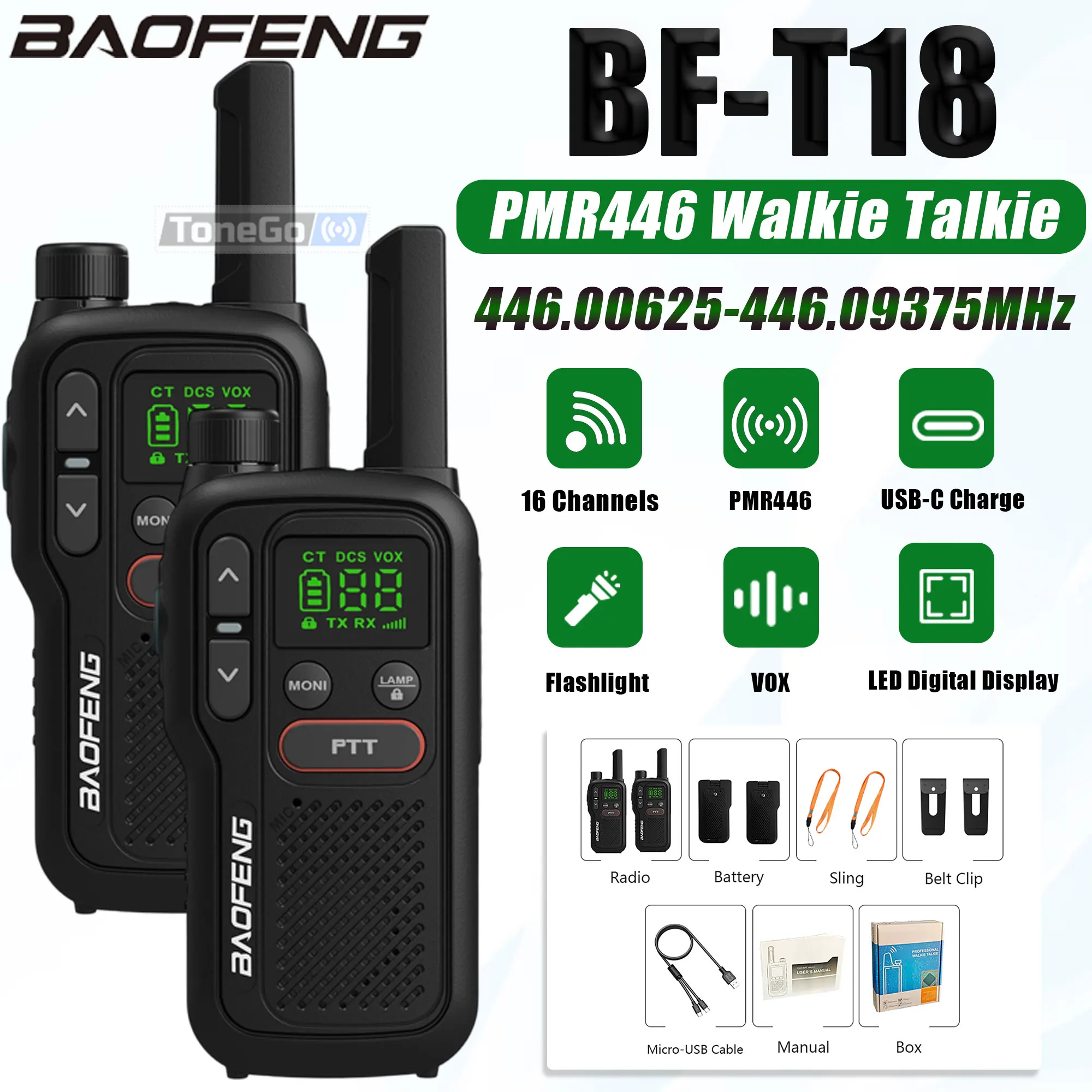 baofeng-t18-トランシーバー-pmr446-usb-c-充電器懐中電灯長距離充電式-bf-t18-ポータブルハム双方向ラジオキャンプ用