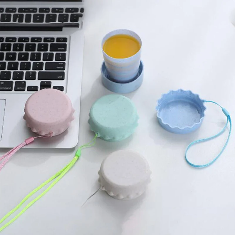 【Nice】Outdoor Retractable Travel Coffee Cup Wheat Straw Made Telescopic Folding Teacups Portable Activities Folding Water Cups