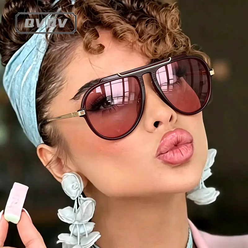 Óculos de Sol Oversized de Marca Luxuosa para Mulheres e Homens, Estilo Flat Top com Gradiente, Óculos de Sol Piloto Originais
