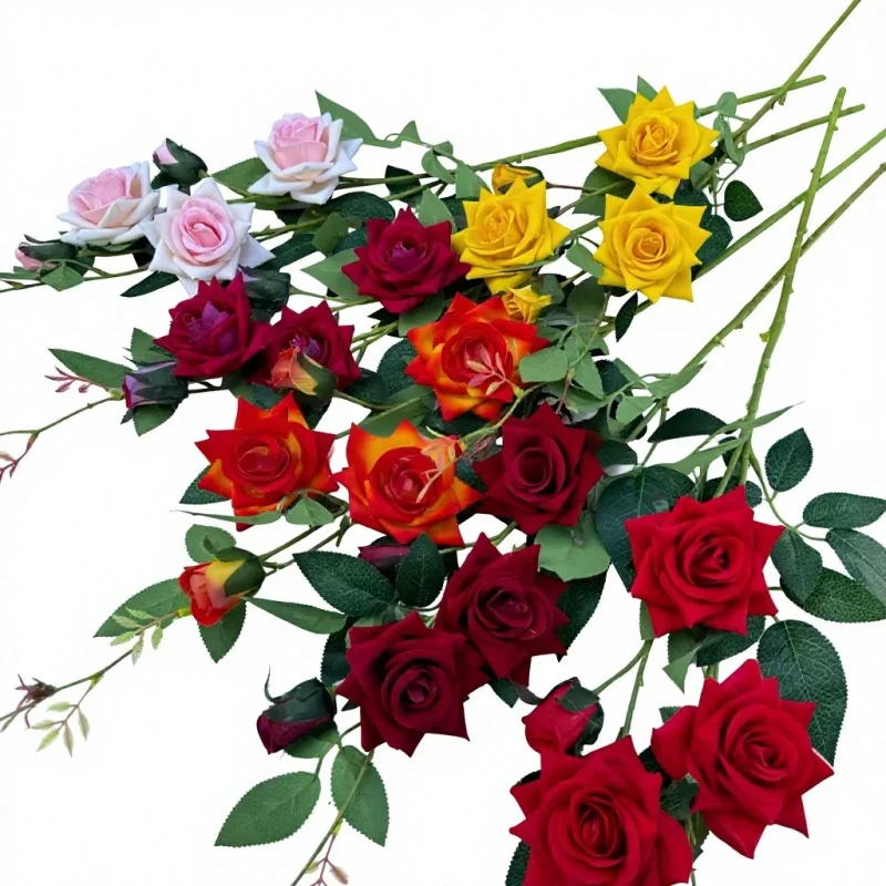 

5 шт. искусственных бархатных роз с 5 бутонами на длинной ветке для свадебного и домашнего декора.