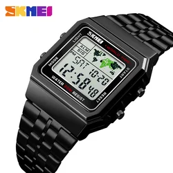 SKMEI-reloj despertador Digital para hombre, cronógrafo con correa de acero inoxidable, resistente al agua, 3Bar, deportivo, de lujo, a la moda, 1338