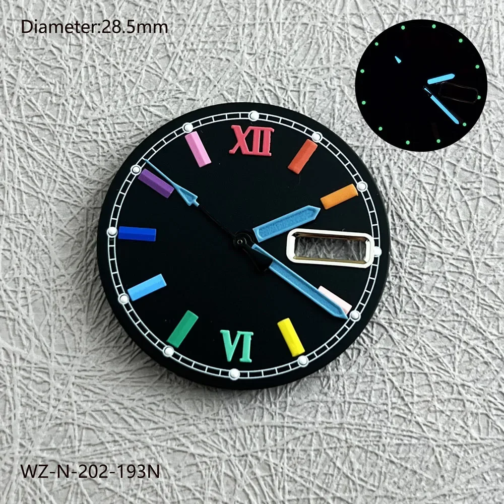 Quadrante NH36 da 28,5 mm quadrante arcobaleno lancette luminose NH36 per movimento automatico giapponese NH36 SNKK25J1 watchmods possono personalizzare il logo