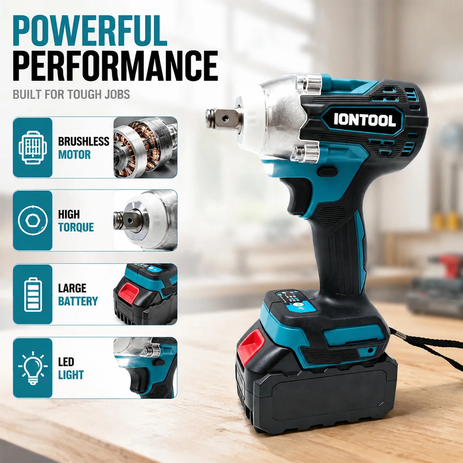 IONTOOL Portable Cordless Impact Wrench DTW300 2800bpm For Building Steel Frame Bolt Securing and Adjustment Working Device