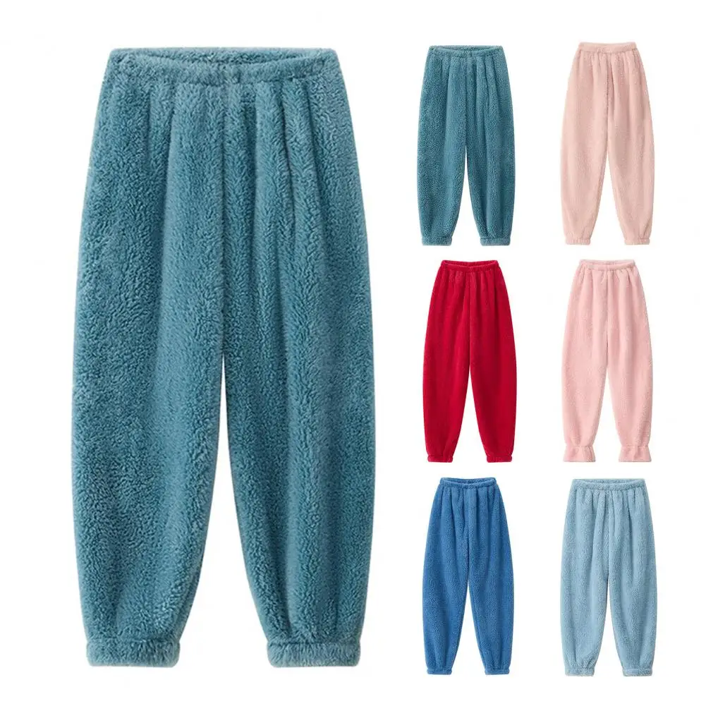 Pajama Thick Plush Double-sided Fleece-lined Thickened Winter Warm Women Sweatpants Loose Fit Casual Wear Outerwear Trousers