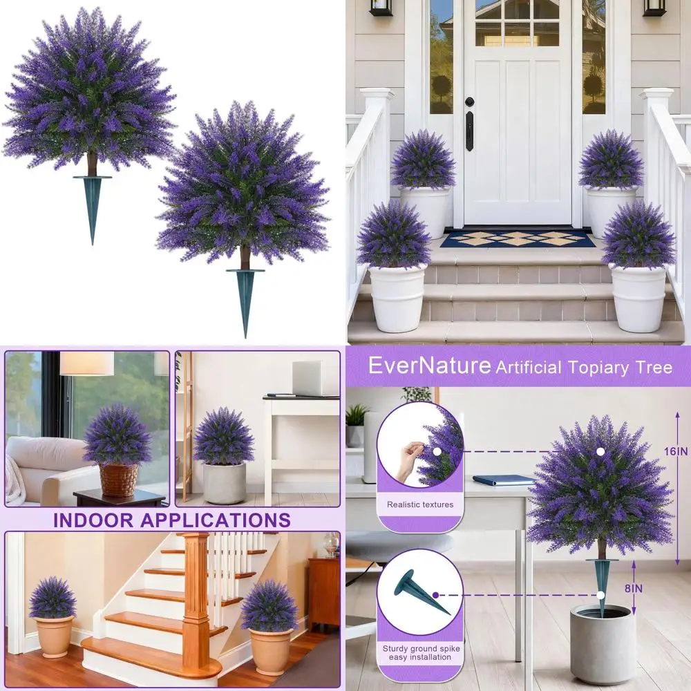 

16 УФ-стойких искусственных вечнозеленых топиарных деревьев с кольями для крепления к земле, набор из 2 штук для использования на улице или в помещении