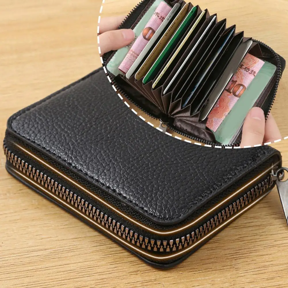 Mehrfach-Kartenhalter Vintage Kleine Geldbörse für Damen und Herren Geschäfts-Bankkarten-Etui Münzbeutel aus Massivem Leder mit Reißverschluss