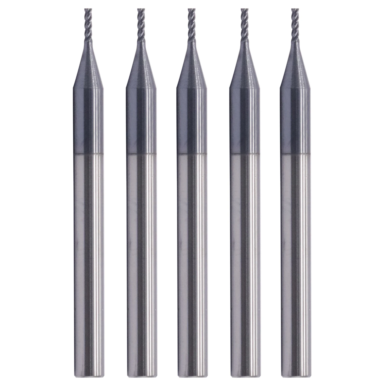 

5Pcs 1/32" Solid Carbide Square End Mills - AlTiN Coated, 4 Flute, 30° Helix, 1/32" Cutting, 1/8" Shank, 1/8" LOC, 1-1/2" OAL