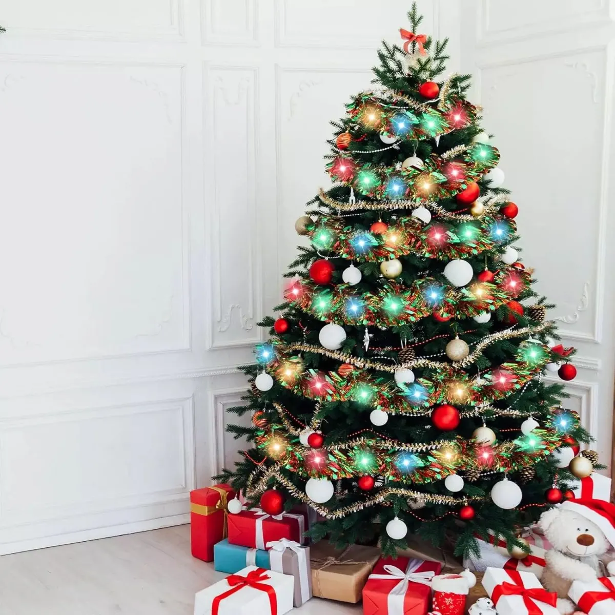 1pc Weihnachten Lametta Girlande Metallic Glänzende Girlande Mit Led-leuchten Weihnachten Baum Girlande Dicken Hängen Geeignet Für Wohnkultur – Detail 9