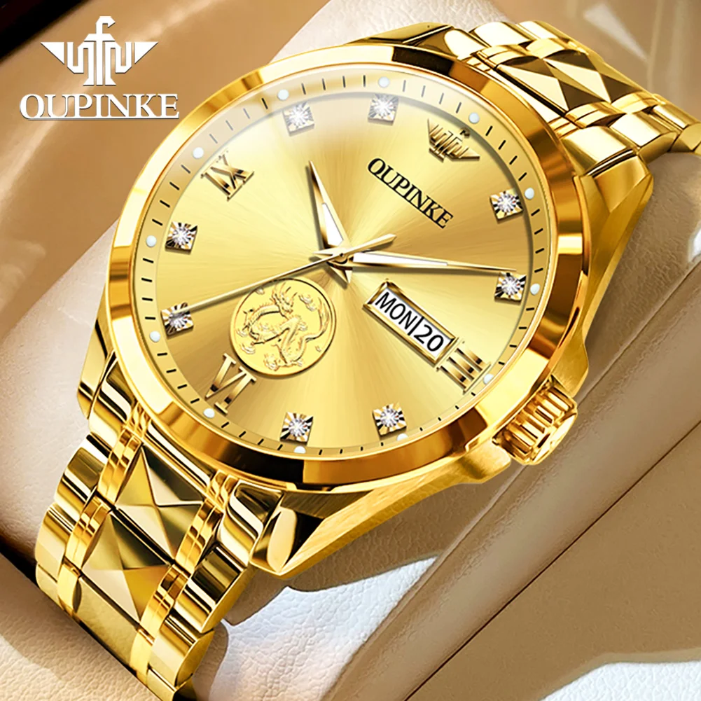 

OUPINKE 3259 Real Gold Dragon Watch for Men Deep Waterproof Full Automatic Movement Mechanical Watch Tungsten Steel Hand Clock