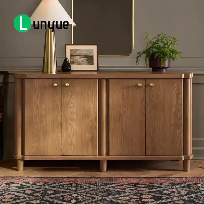 Solid Oak Sideboard Cabinet Eco Friendly 4 Door Storage Furniture Modern Retro Minimalist Design for Dining Room Living Room