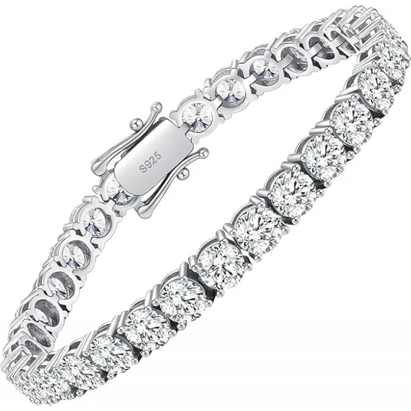

Moissanite Tennis Bracelet,10.5-14 Carats Lab Grown Diamond 18k White Gold Plated 925 Sterling Silver 3-4mm Round Jewelry Gift