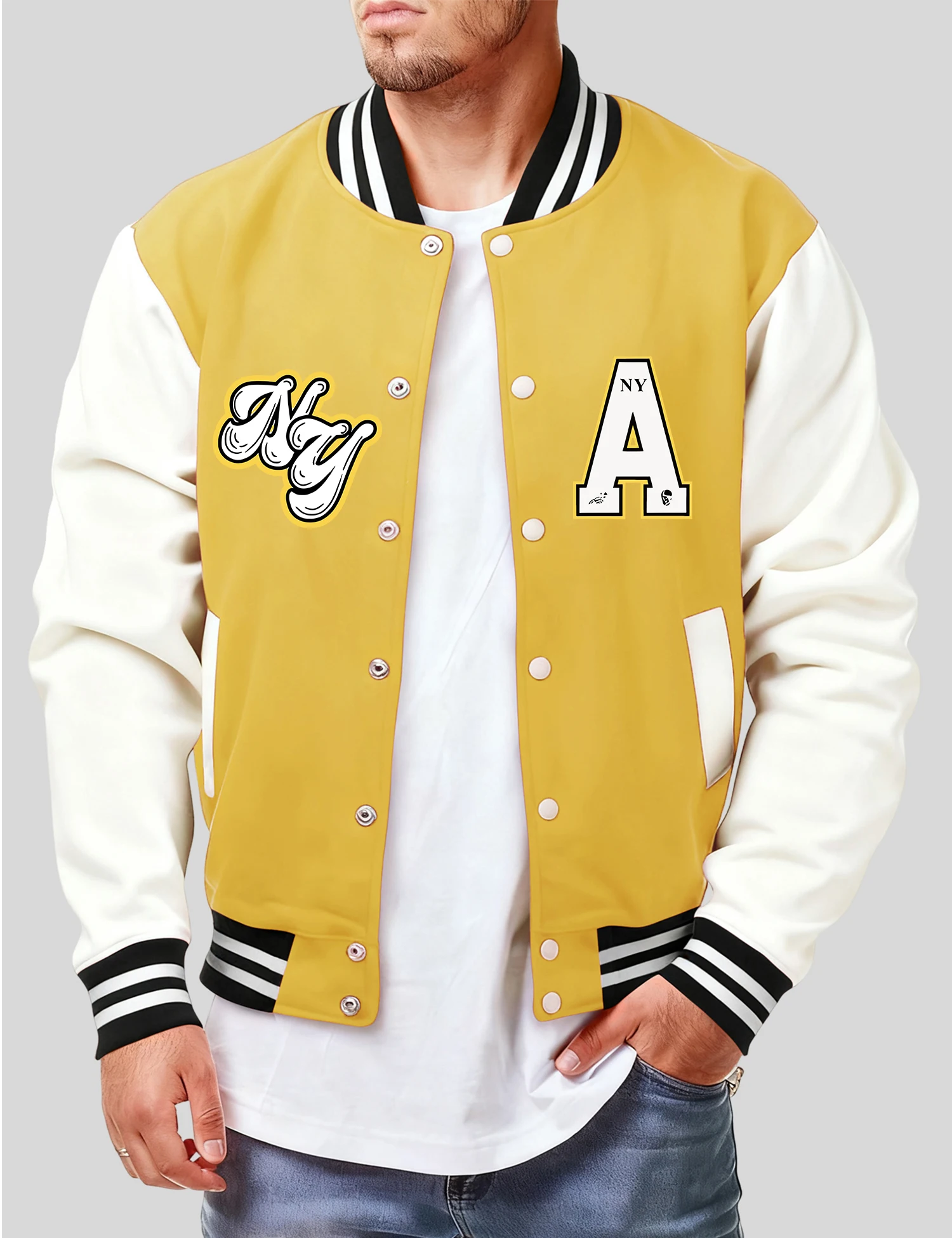 

Chasing Dreams In New York Print Jacket Men Street Fleece Baseball Jersey Fashion Casual Coat Autumn Loose Man Vintage Clothing