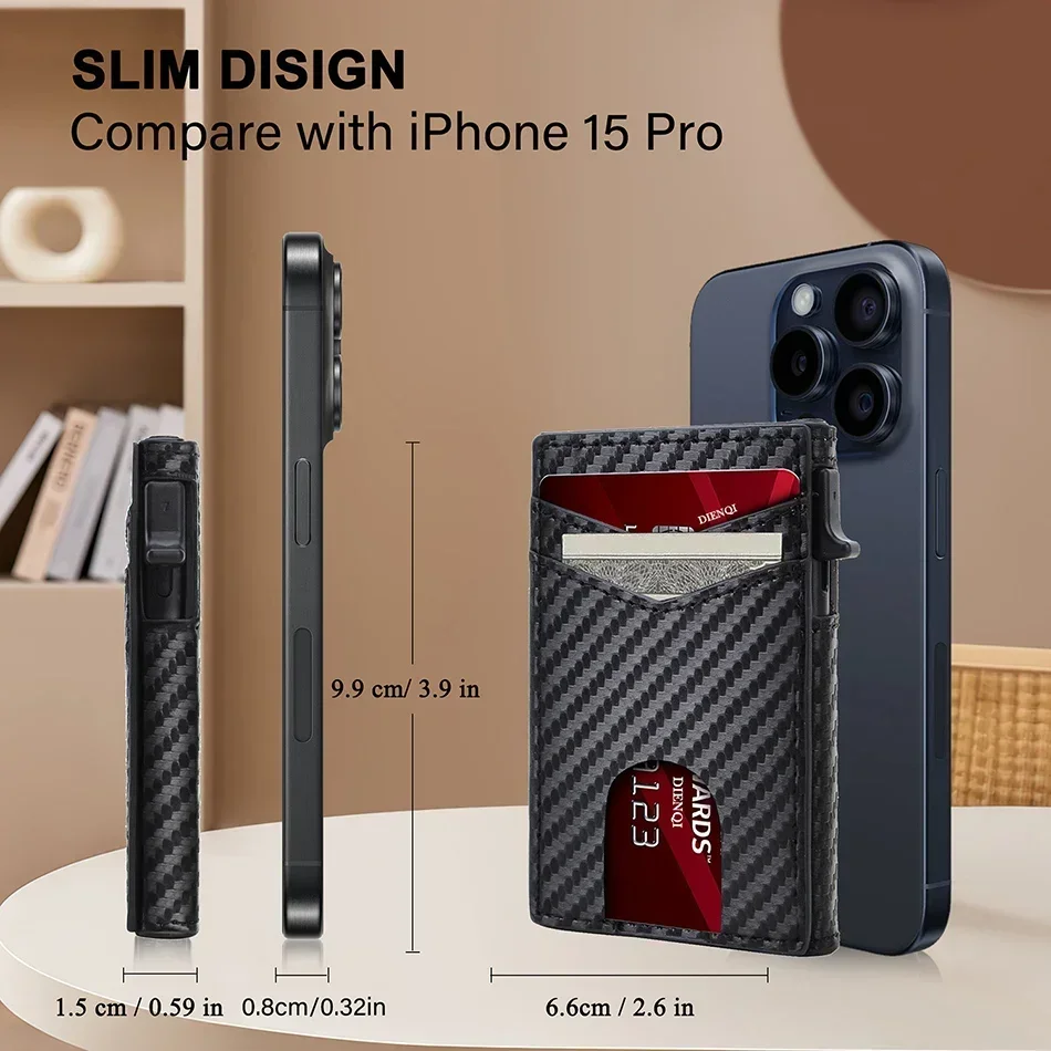 Portable Business Card Holder Magsafe Carbon Fiber Wallet Men Magnetic Card Holder Name Case Mobile Phone Bag Metal Cardholder view 6