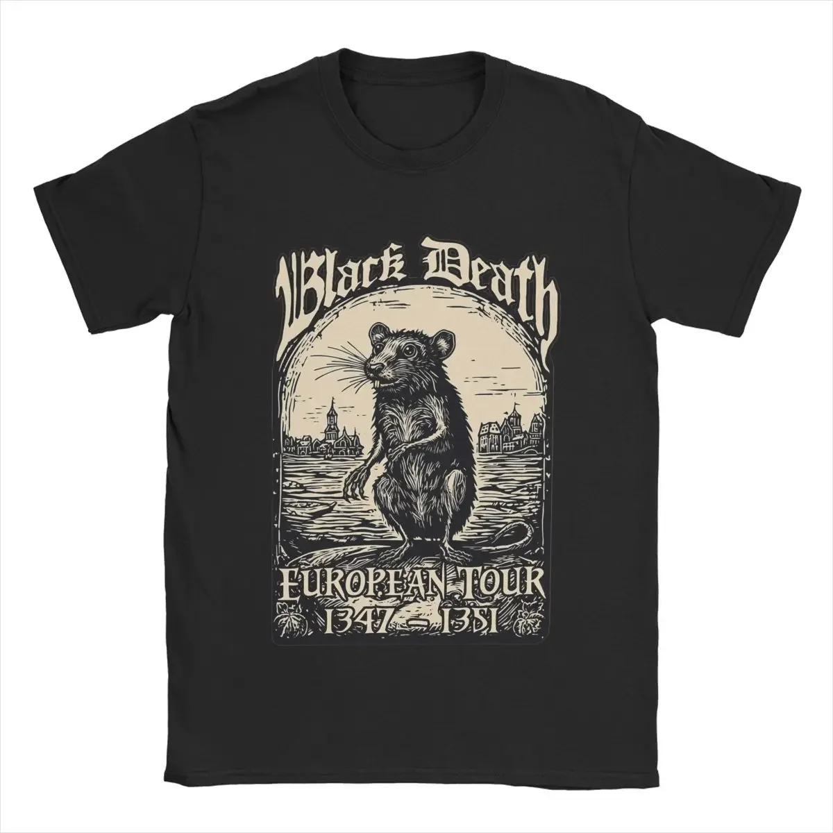 Men's Black Death European Tour 1347-1351 T Shirts 100% Cotton Clothing Funny Round Neck Tee Shirt New Arrival T-Shirts