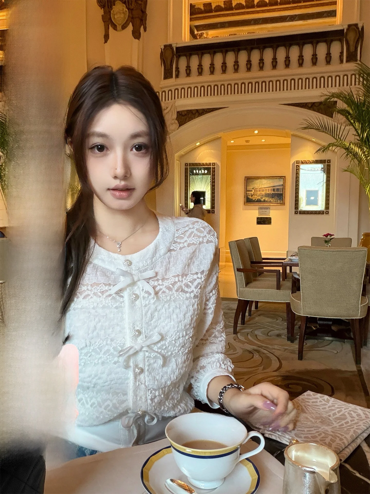 

Bankelil Chestnut Heavy Embroidery Lightweight Semi-Transparent Small Fragrance Knot Knitted Sweater Casual L...