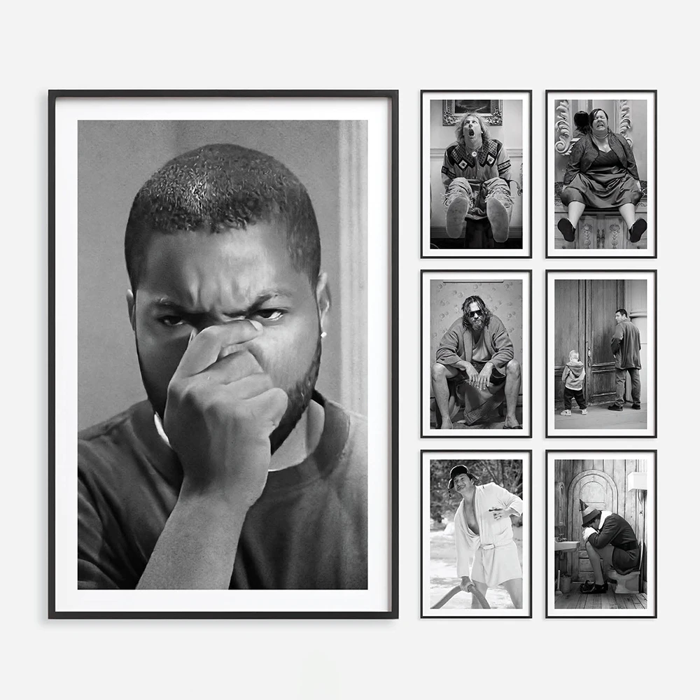 

Funny Bathroom Wall Art Vertical Black White Bathroom Movie Poster Prints Famous Star Oil Painting Gift Wall Canvas Painting