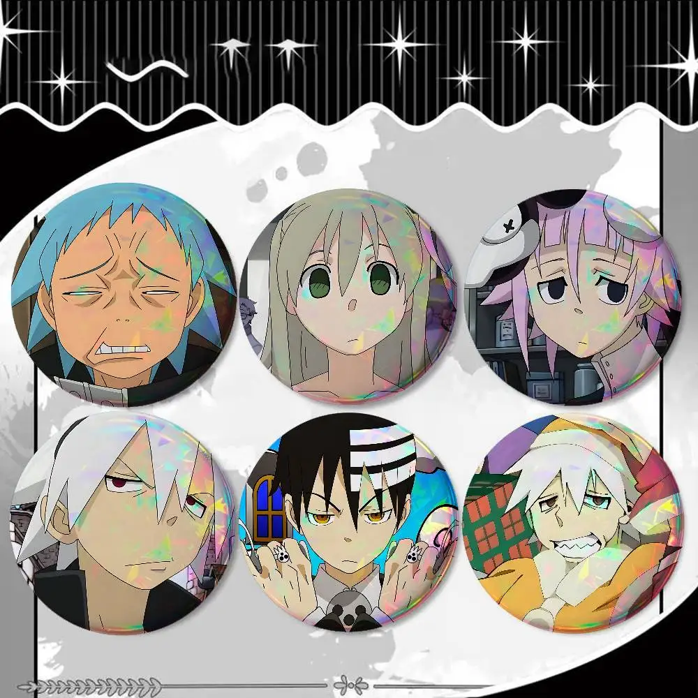 Anime S-SOUL EATER For Badge Fashion Laser Holographic Effect Badge Custom Design Metal Lapel Pin Brooch For Backpack Decor
