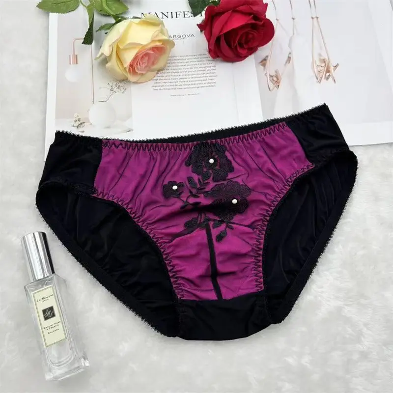 Man's Flower Embroid Doule Laye Panties BF Briefs Live Show Dance Harajuku Thai Private FKK Party