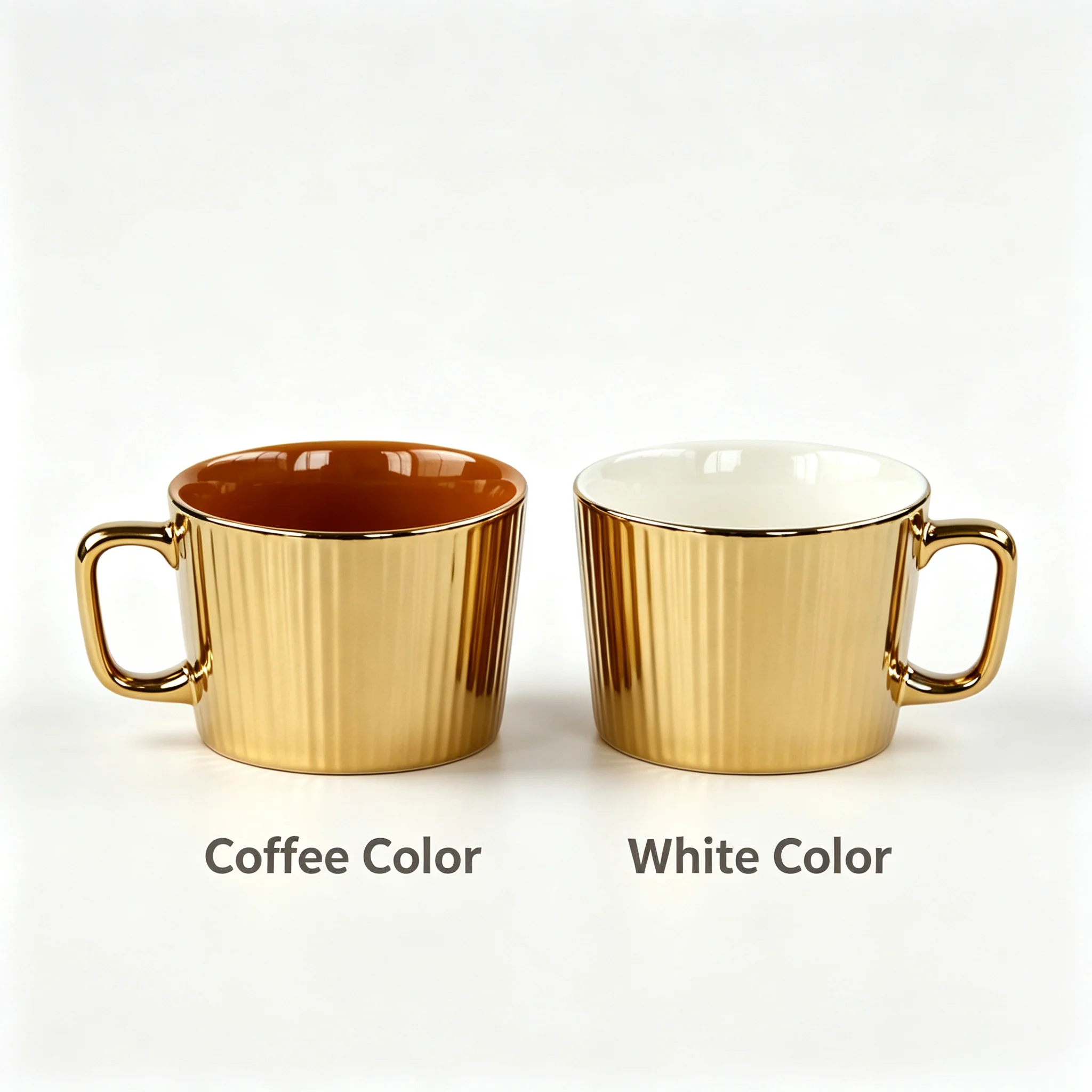 Luxury Gold Vertical Striped Ceramic Coffee Mug, Glossy Electroplated Golden Cup Morning Milk Tea Water Cup for Kitchen Bar Gift