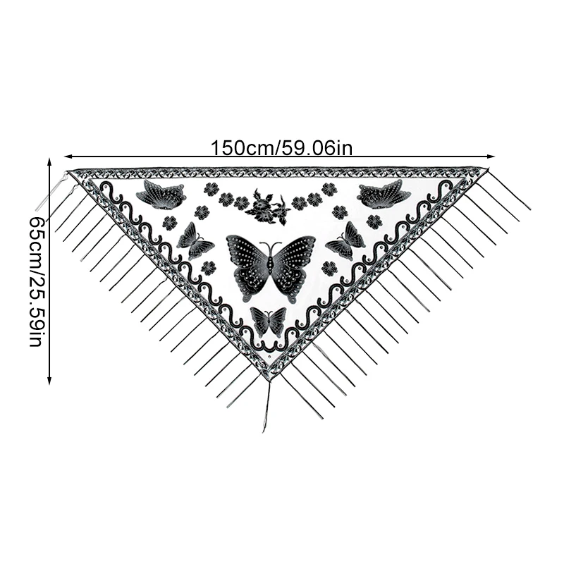 Xaile de renda para mulheres, elegante estampa borboleta, lenço respirável, moda triangular, proteção solar de praia, acessórios de capa