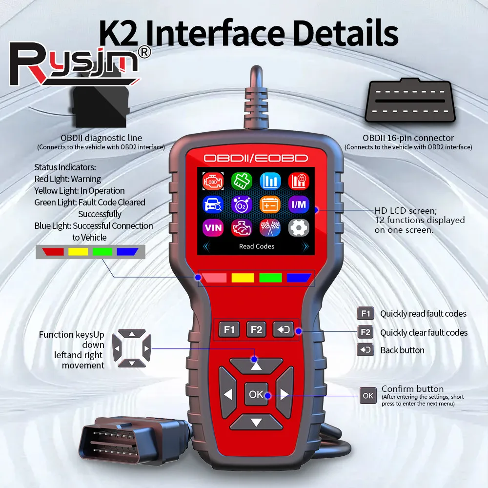 OBD2 Scanner Diagnostic Tool Read/Reset Fault Code For Test Live Data Multilingual System with Battery Check Engine Code Reader