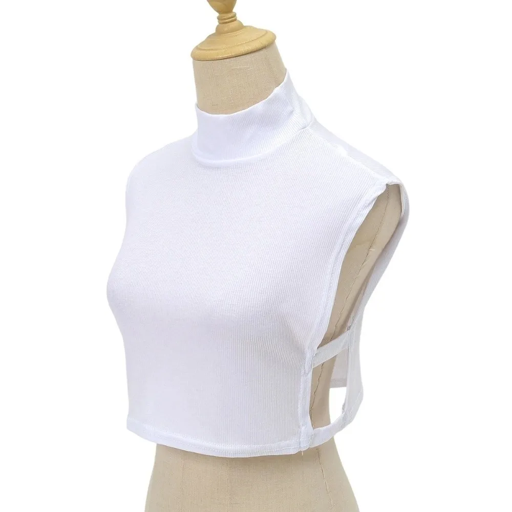 Solid Color Mock Neck Crop Top Sleeveless Ribbed Knit Faux Two Piece Tank Top Side Cut Out Elastic Inner Side Cut Out Tank Top
