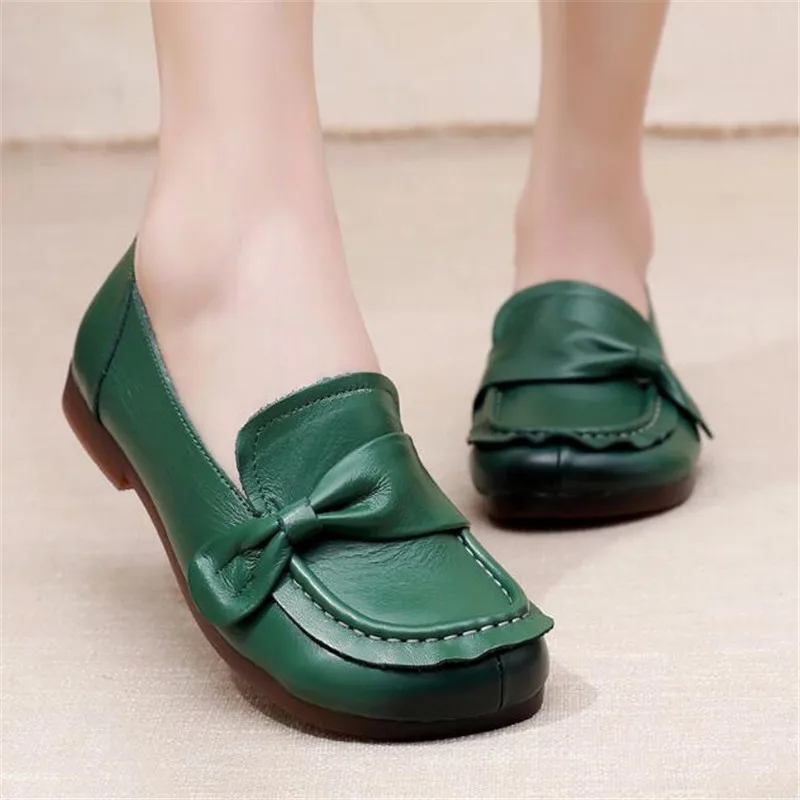 New Spring Autumn Women Flats Genuine Leather Woman Casual Shoes Slip-on Loafers Female Low Heels Mom\'s Shoes