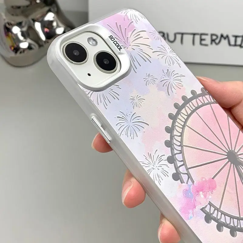 مانغا جميلة الوردي الملونة سحابة دُولابٌ دَوّار قضية الهاتف آيفون 17 16 15 14 13 12 11 بروماكس 17Air 17Pro جراب هاتف #2