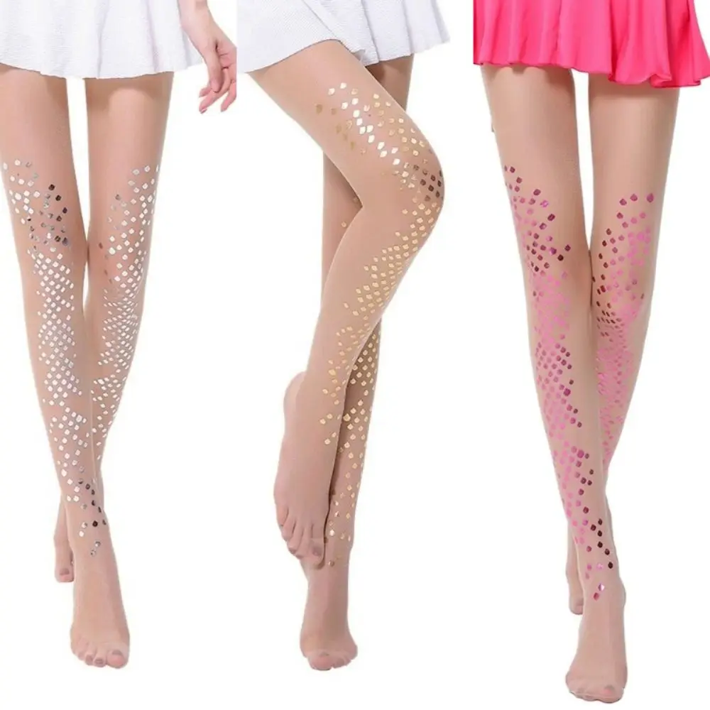 Summer Ultra Thin Nylon Tights Mermaid Scales Sequin Print Stockings Nude Shiny Snag-Resistant Pantyhose Party Cosplay NightOut