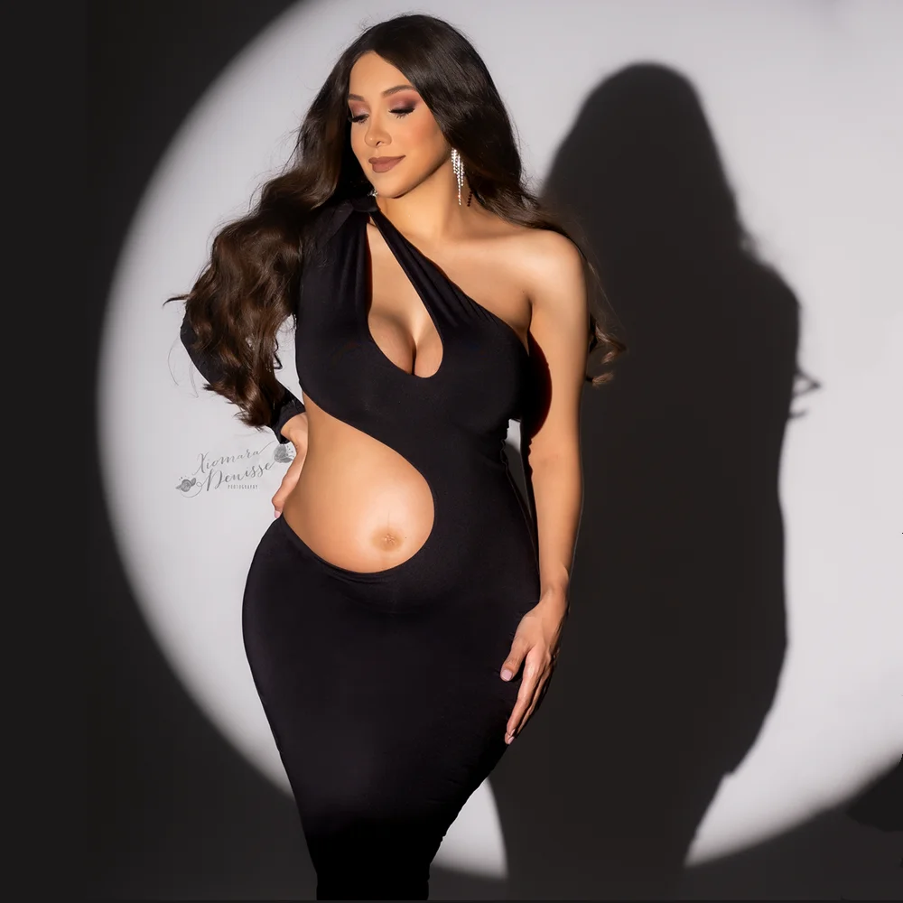 Slope Shoulder Skinny Maternity Photography Dress Stretchy Pregnant Woman Photo Shoot Dress