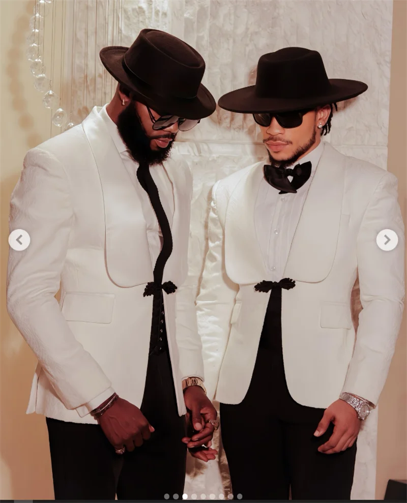 Men Formal Wear Black And White - Мужской костюм из хлопка, 2 предмета: