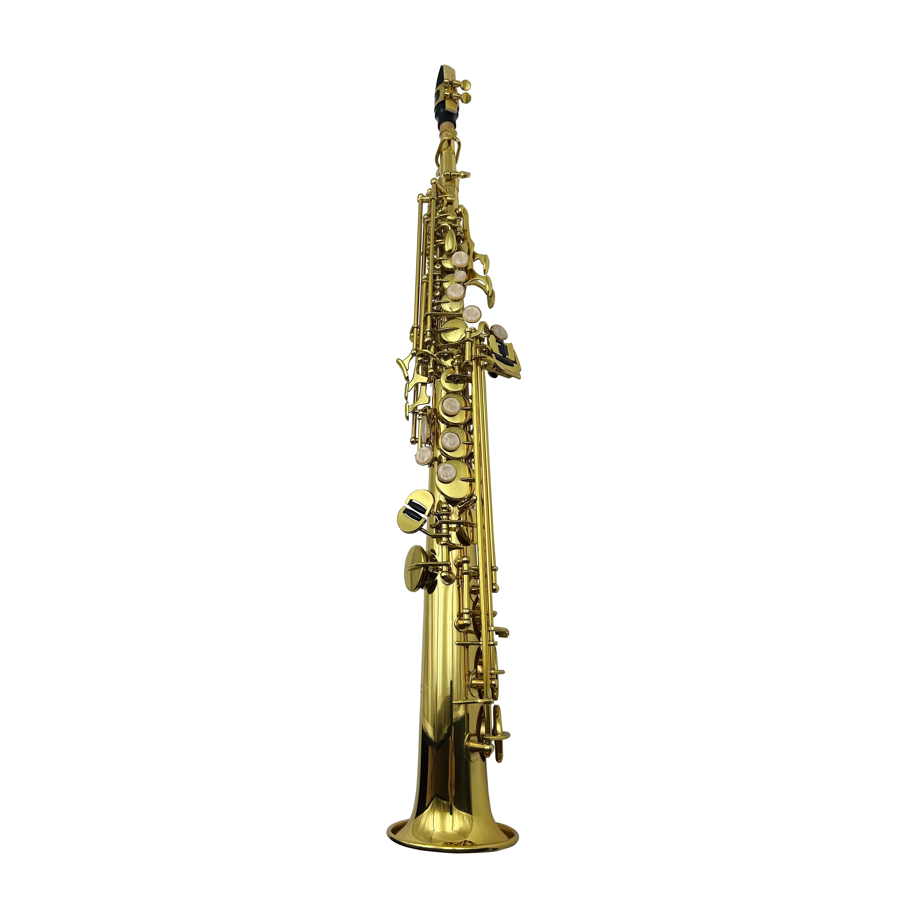 Bb Tone Soprano Saxophone Clear Lacquered Brass Body F# Key Handcrafted Flowers Woodwind Instrument