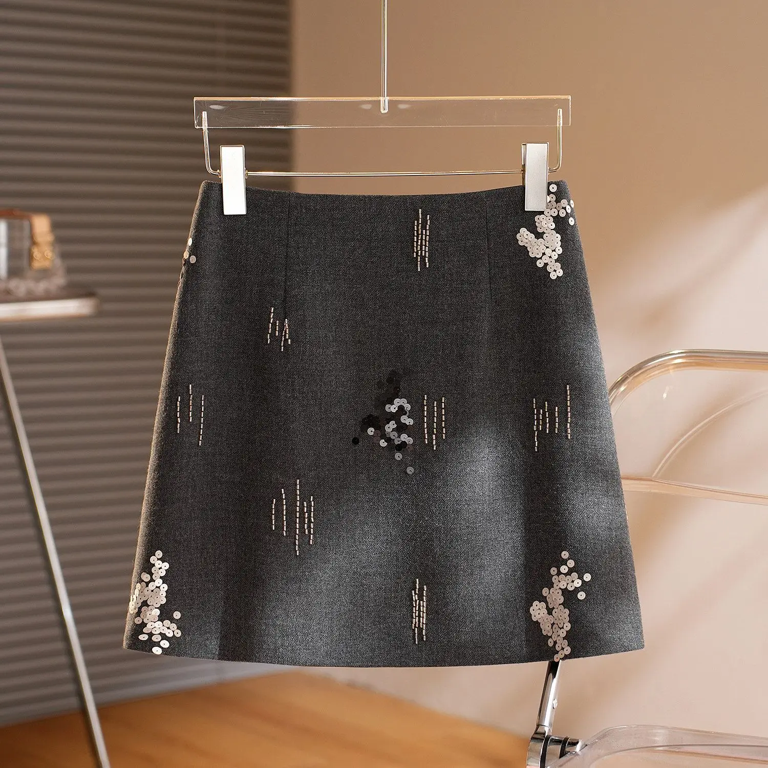 Beaded sequined skirt women's 2026 spring and autumn new A-shaped anti-light  vintage y2k clothes Regular Fit